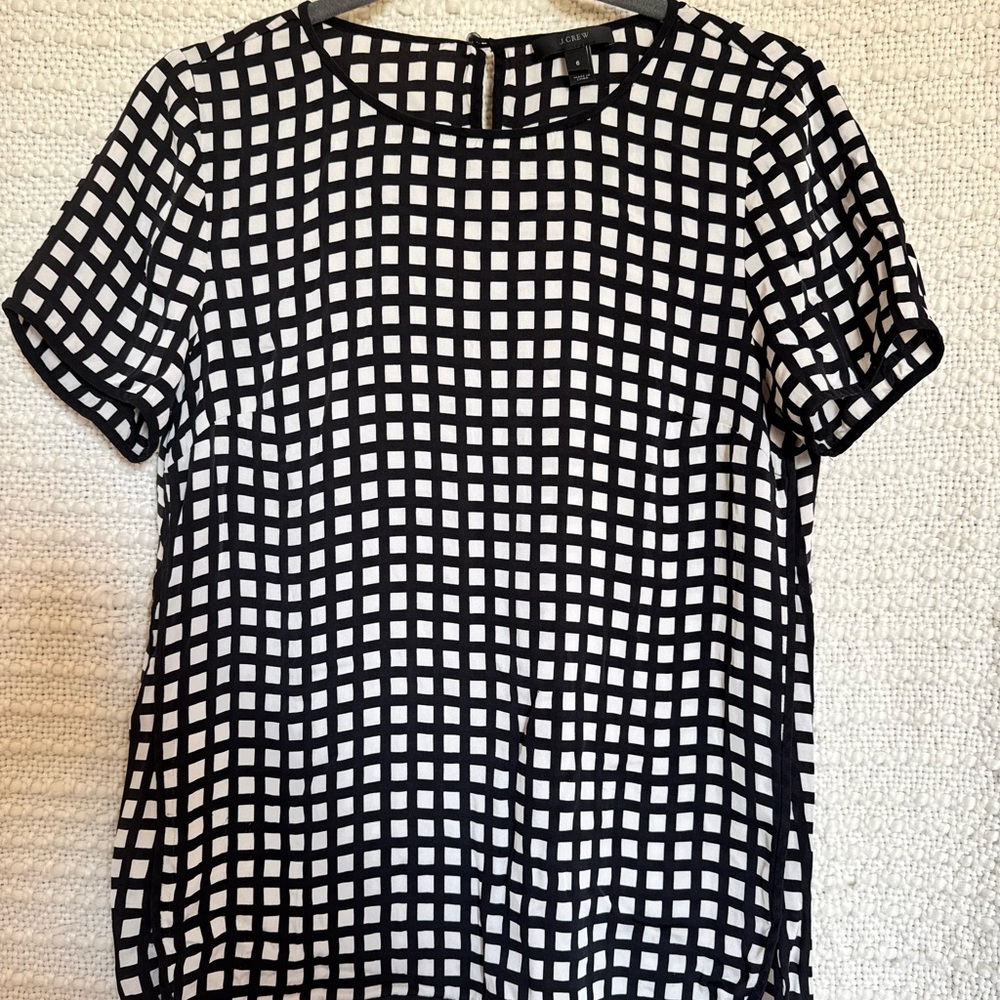 J. Crew Silk Black and White Grid Blouse Size 6 EUC